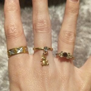 Gold, Rhinestone, Teddy Ring Lot of 3